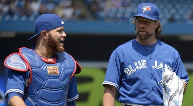 Dickey's knuckleball has ravaged Martin's production. Image via Jon Blacker/CP (http://www.sportsnet.ca/baseball/mlb/blue-jays-could-make-move-to-protect-russell-martin/)